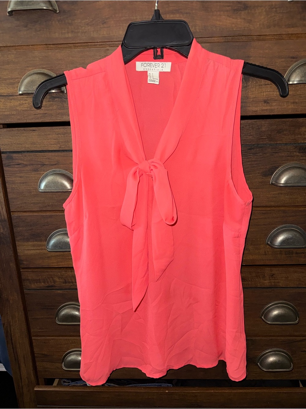 Forever 21 Coral Pink Tie-Neck Sleeveless Blouse